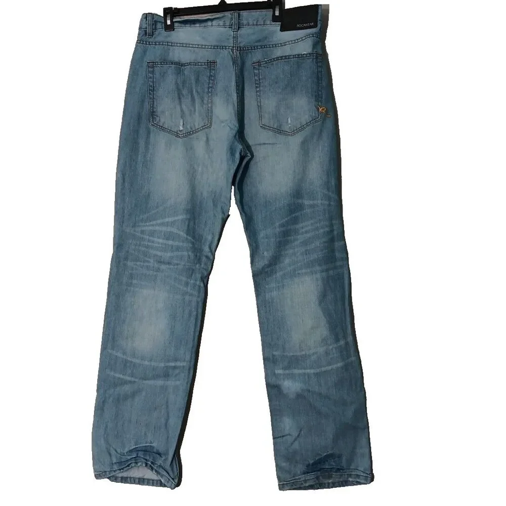 Rocawear Jeans Mens 38x36 Tall Light Wash Classic Fit HipHop Y2K Distressed VTG